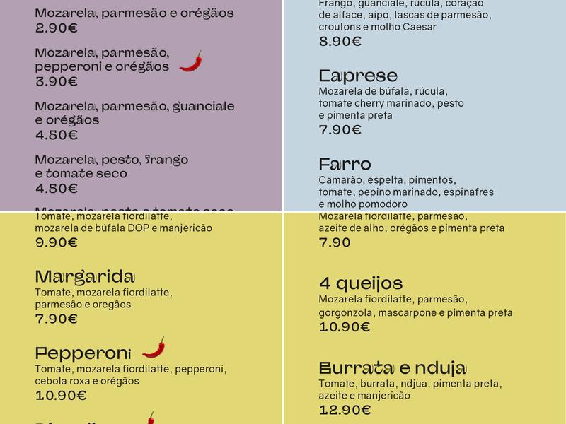 Margarida Italian Menu