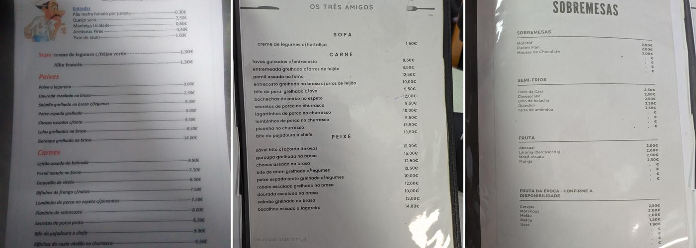 Os 3 Amigos Menu