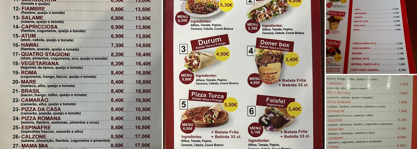 Doner Kebab Pizzaria Menu