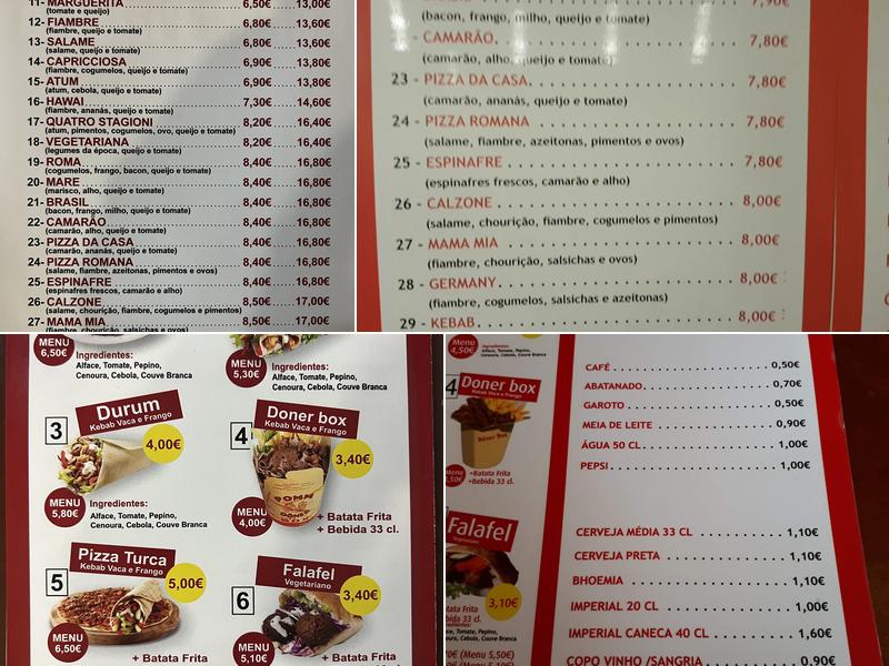 Doner Kebab Pizzaria Menu