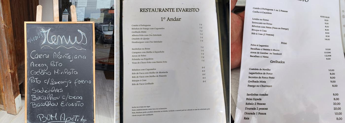 O Evaristo Menu