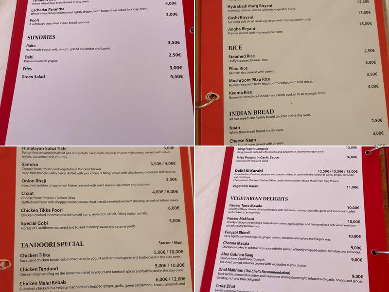 Pashmina Menu