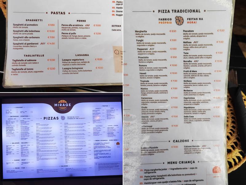 Mirage Pizzas & Pastas Menu