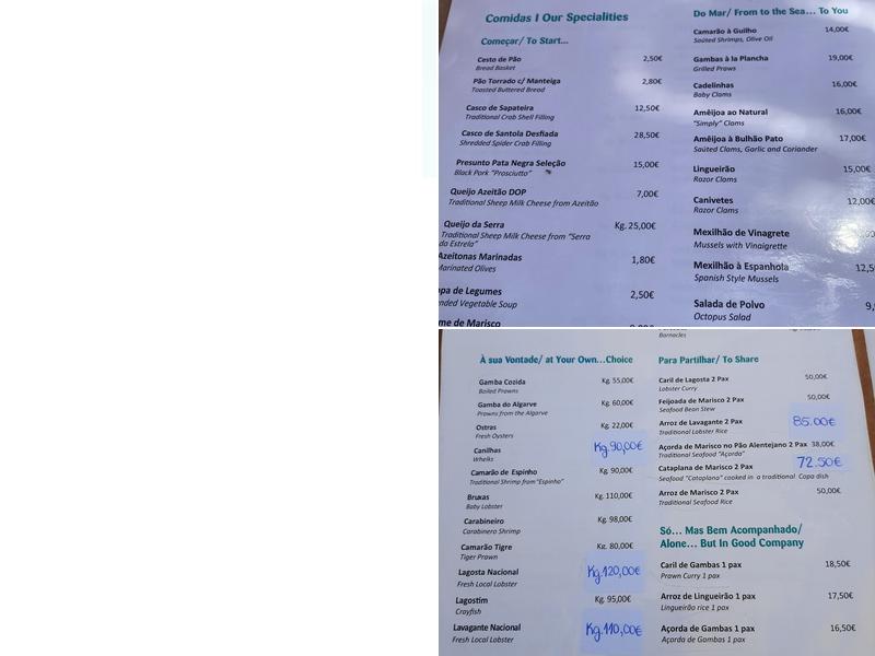 Marisqueira Sotavento Menu