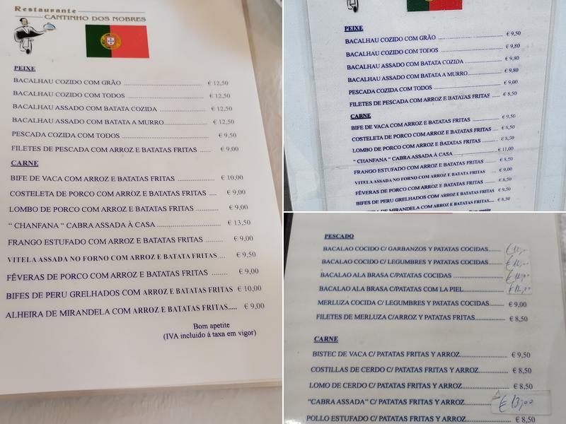 Cantinho dos Nobres Menu