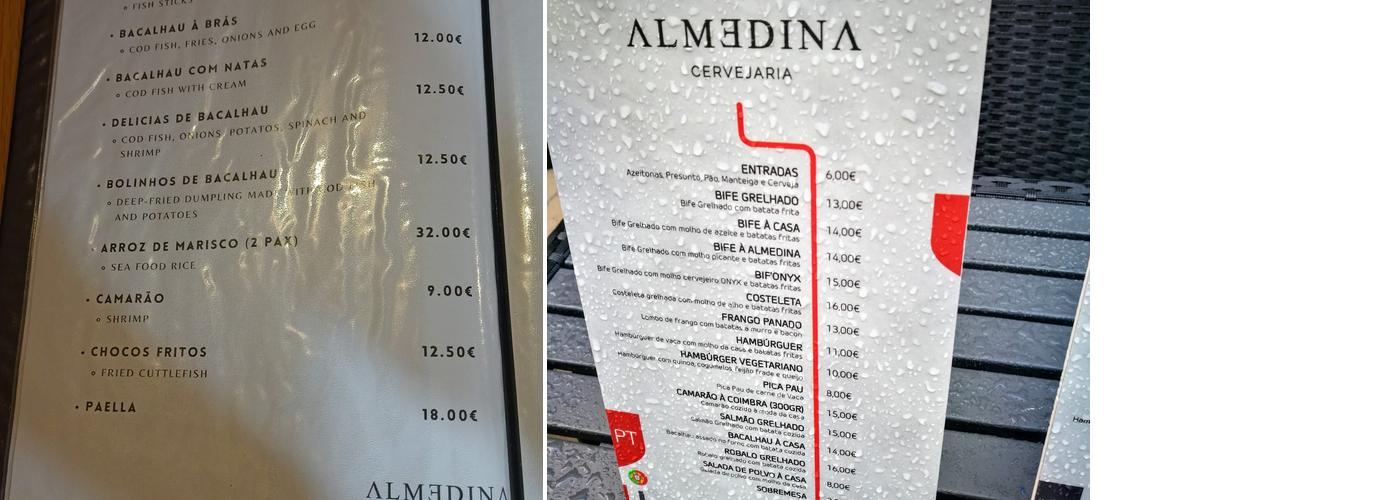 Cervejaria Almedina Menu