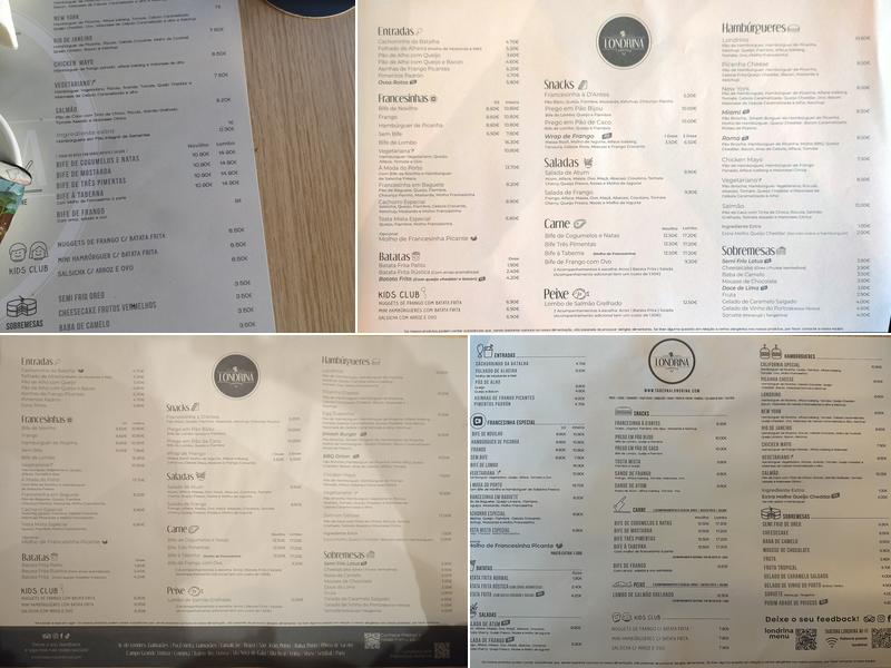 Taberna Londrina Coimbra Menu