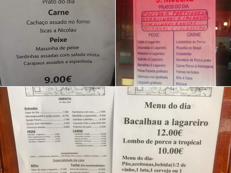 Restaurante S. Nicolau Menu