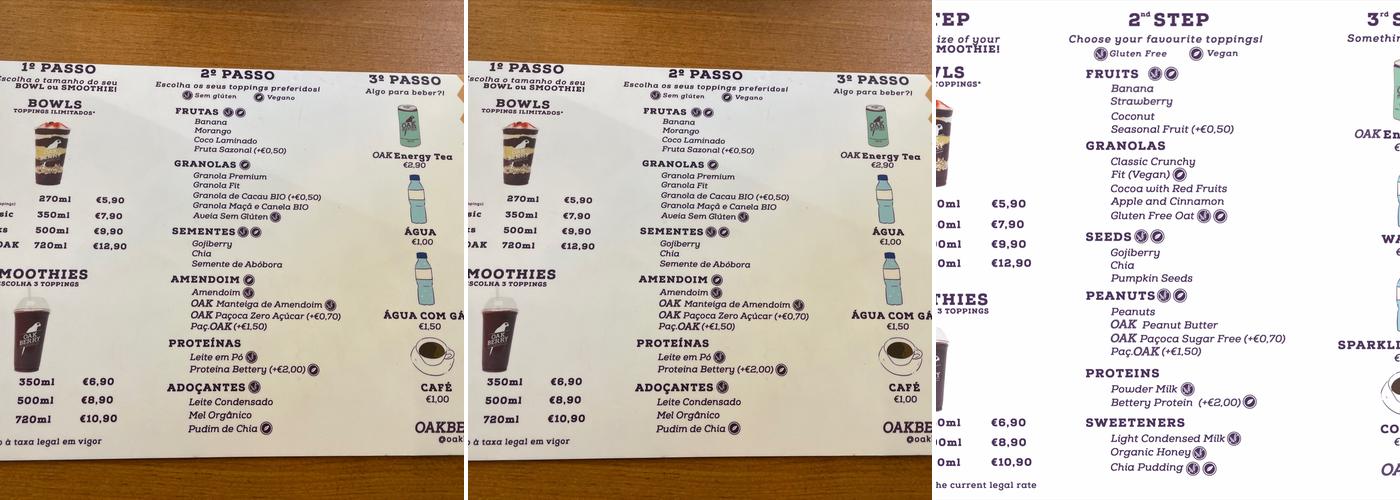 Oakberry Açai - Costa da Caparica Menu