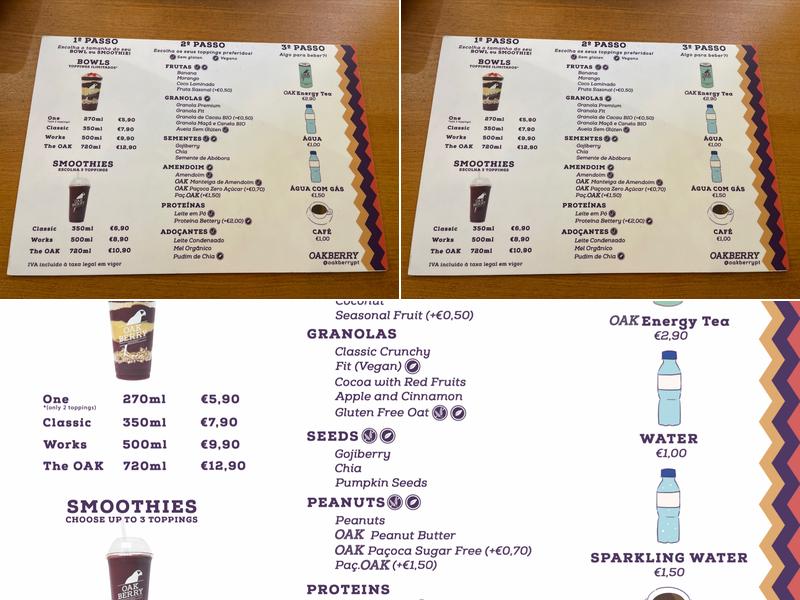 Oakberry Açai - Costa da Caparica Menu