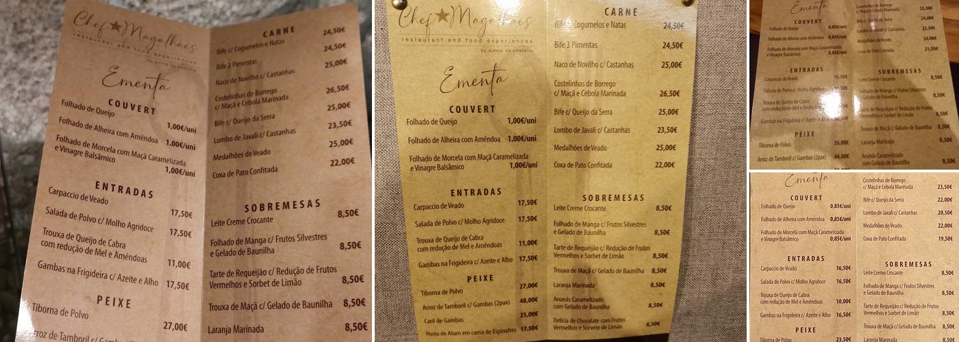 Chef Magalhães Menu
