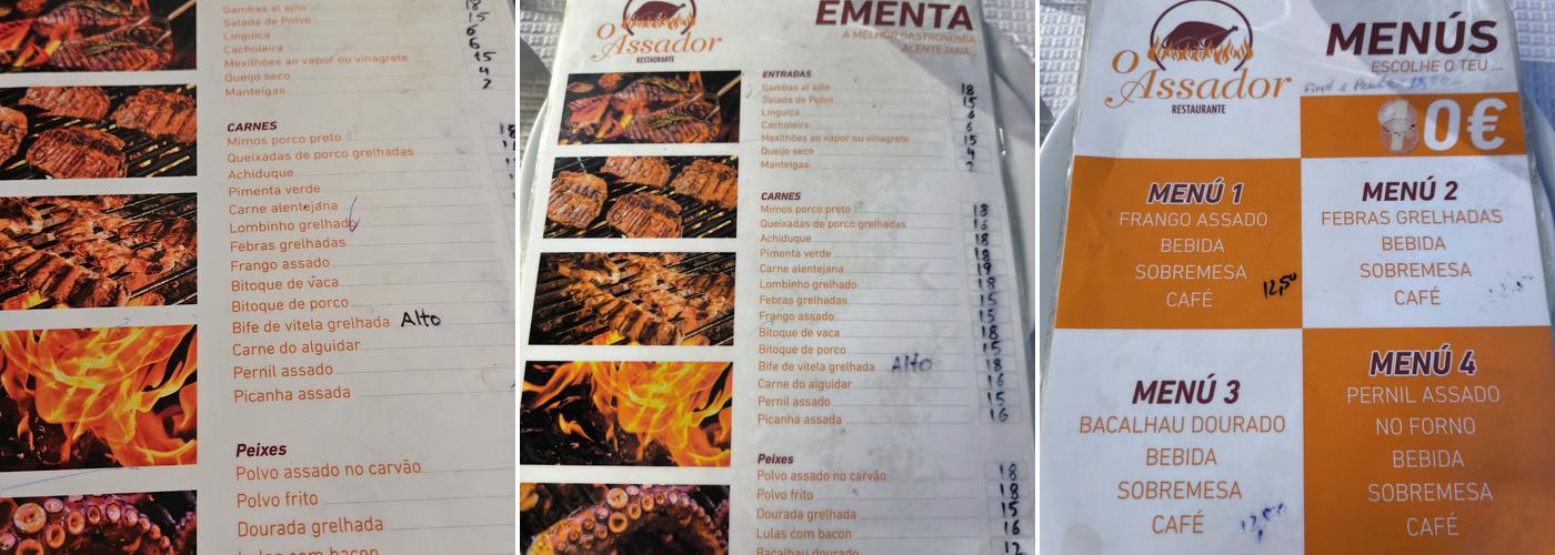 O Assador Menu