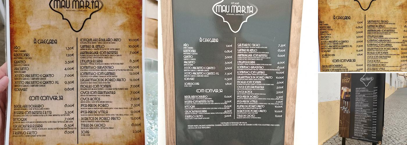 Mau Maria Petiscaria Menu
