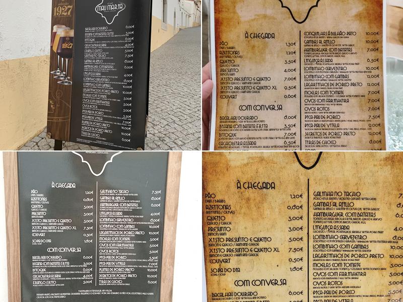 Mau Maria Petiscaria Menu