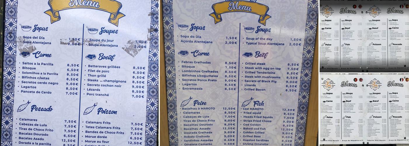 Taberna Xico Maroto Menu