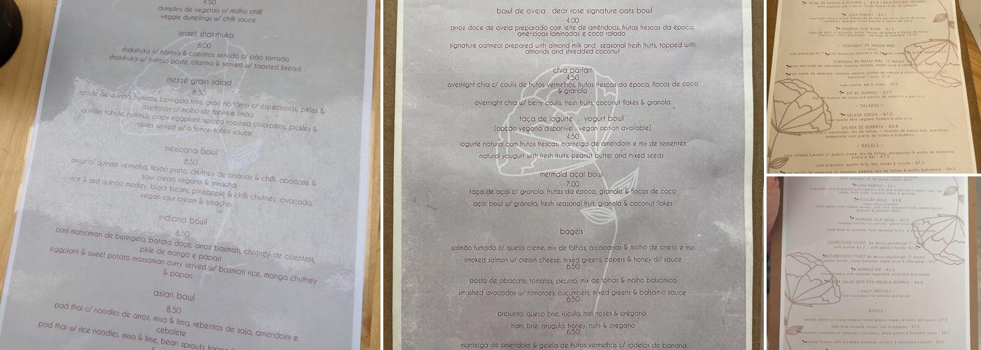 Dear Rose Café Menu