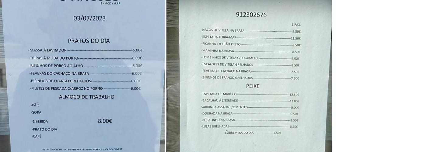 O Angulo Restaurante e Snack-bar Menu