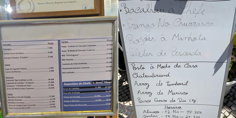 Restaurante Foz do Cávado Menu
