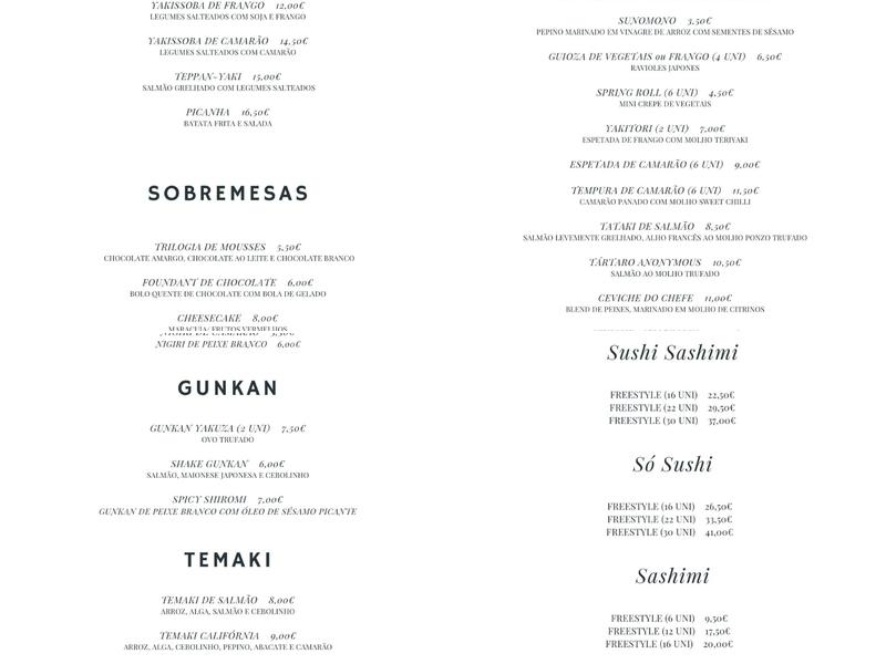 ANONYMOUS SUSHI Menu