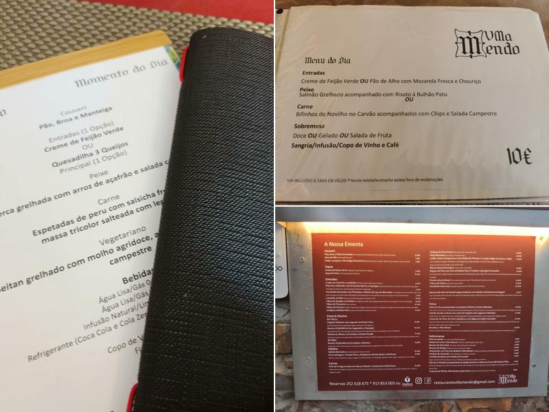 Restaurante Villa Mendo Menu