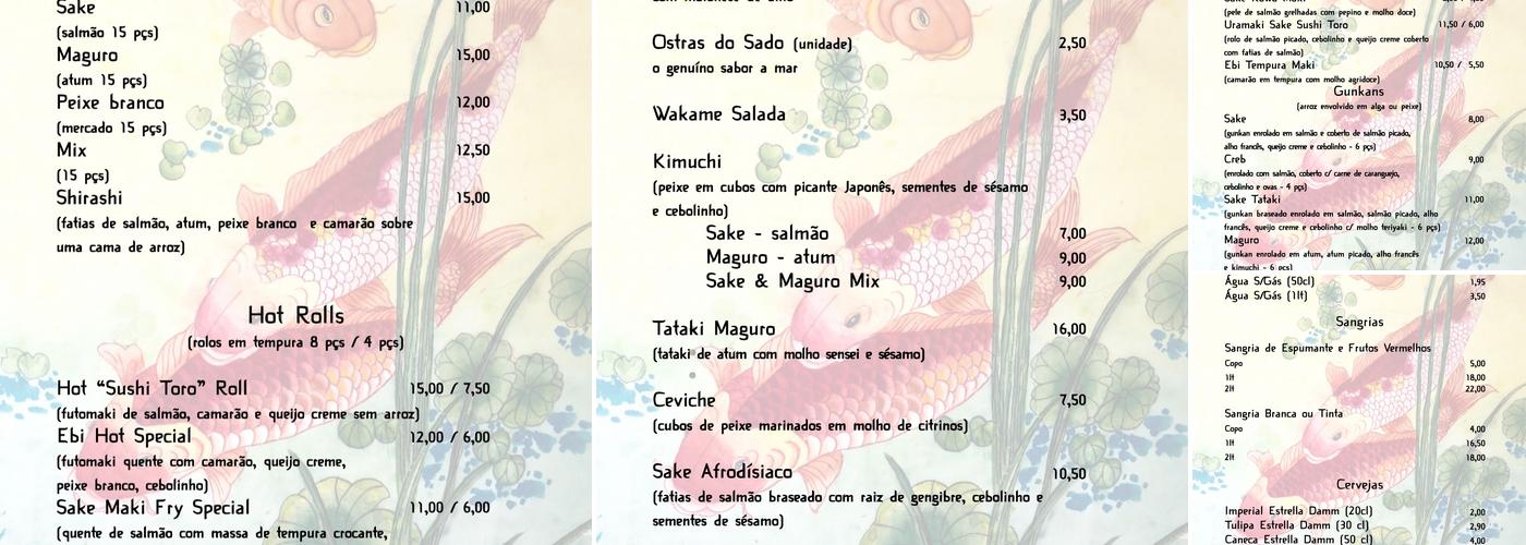 Sushi Toro Estoril Menu
