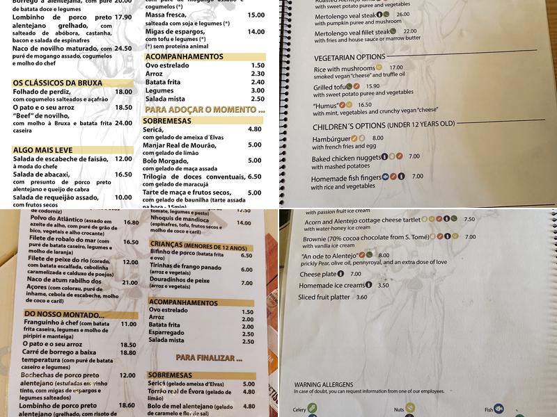 A Bruxa D'Évora Menu