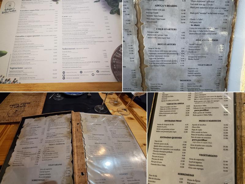 Adega da Talha Velha Menu