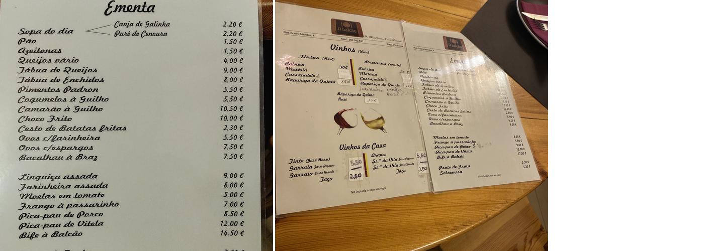 O Balcão da Tia Menu