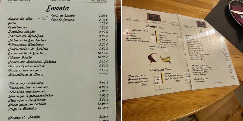 O Balcão da Tia Menu