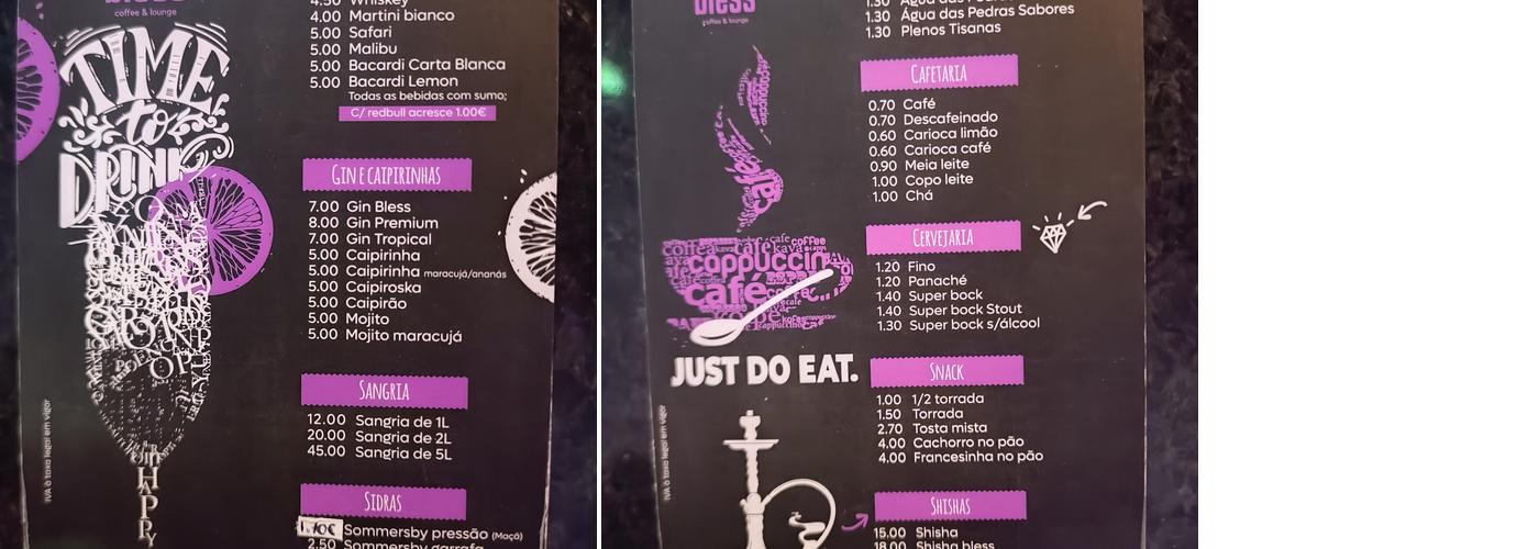 Bless coffee & lounge Menu