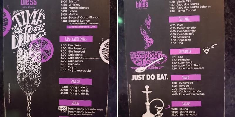 Bless coffee & lounge Menu