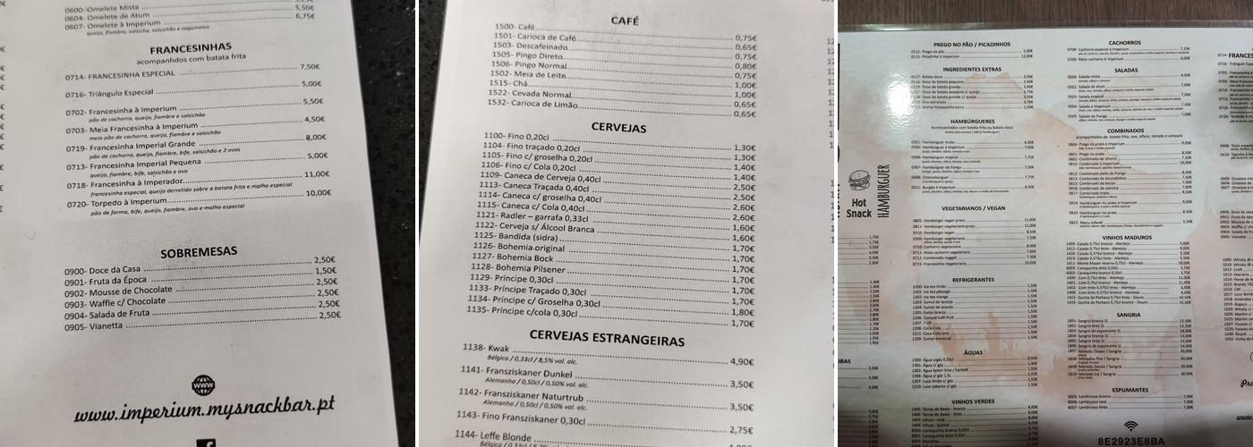 Imperium Fafe Menu