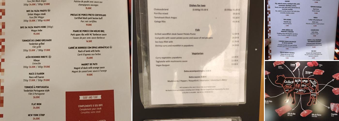 Faaron steakhouse Menu