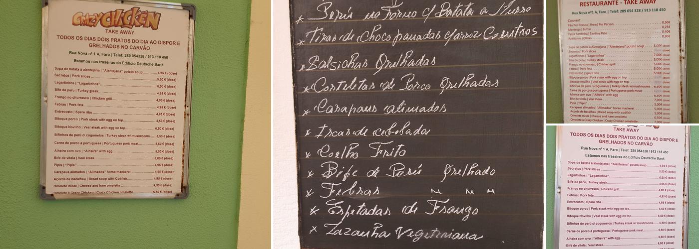 Crazy Chicken Menu