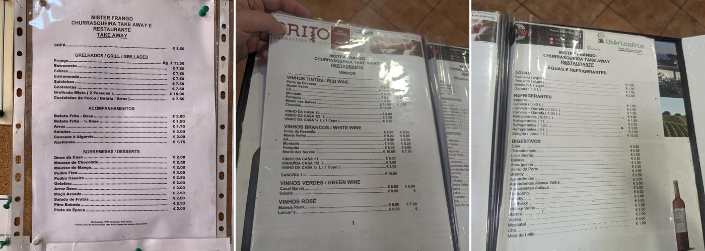 Mister Frango Menu