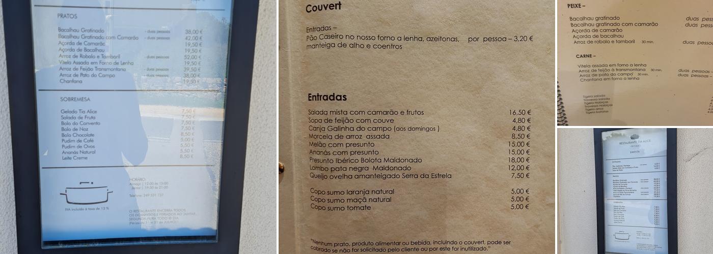 Tia Alice Menu
