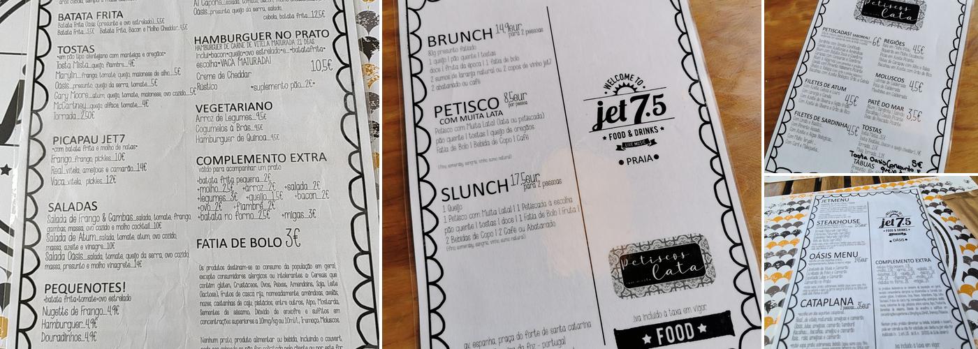 Jet 7.5 Food & Drinks Menu