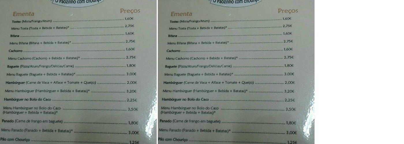 O Pãozinho Com Chouriço Menu