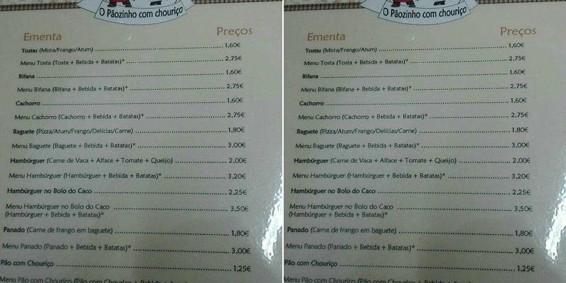 O Pãozinho Com Chouriço Menu