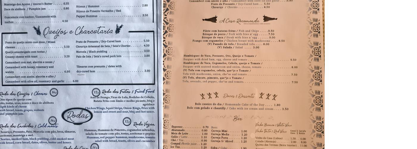 Casa Madruga Menu