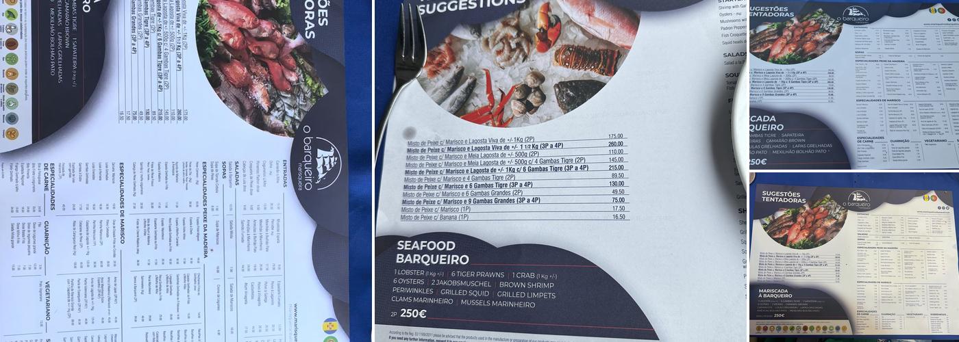 Restaurante Marisqueira O Barqueiro Menu