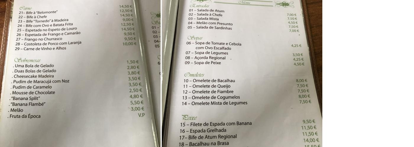 Restaurante Belo Monte Menu