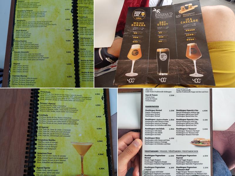 Banana's Pub Menu