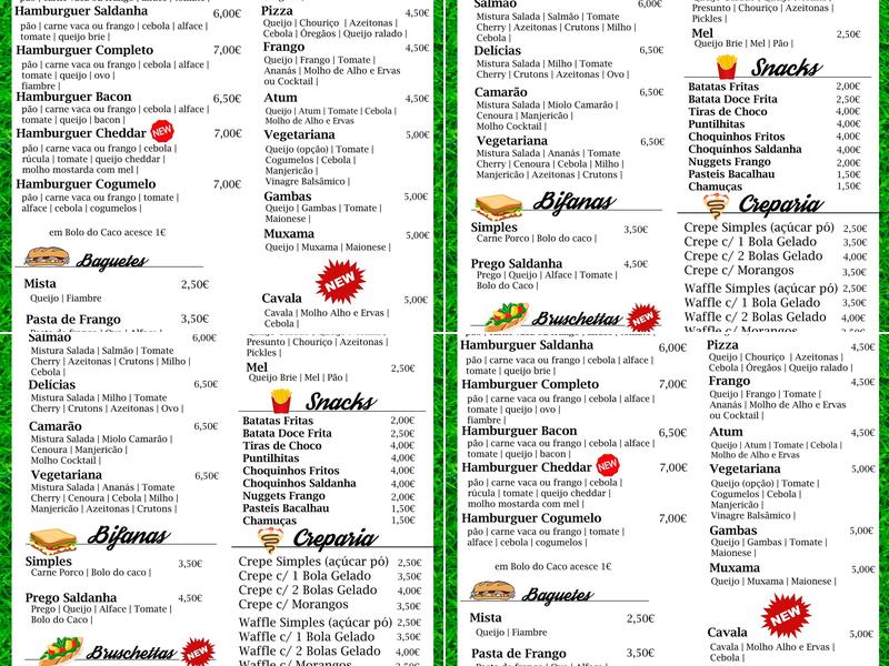 Saldanha Bar Menu