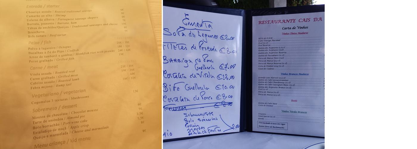 Cais da Foz Menu