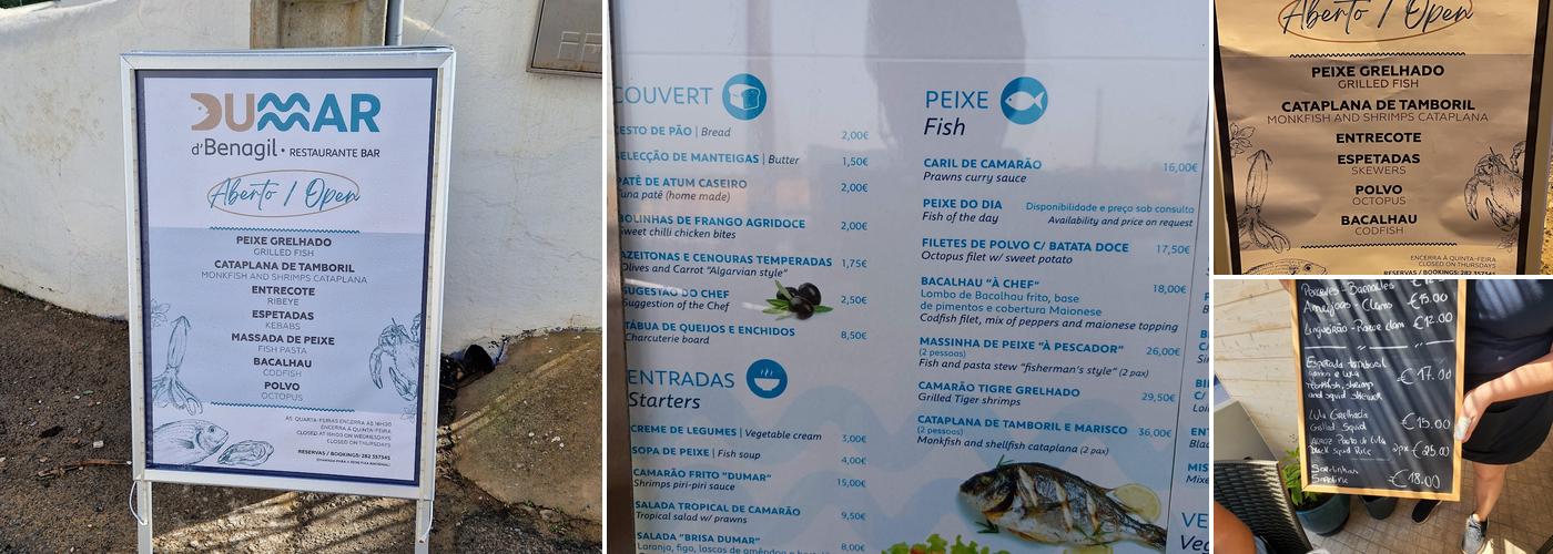 Dumar d’benagil Menu