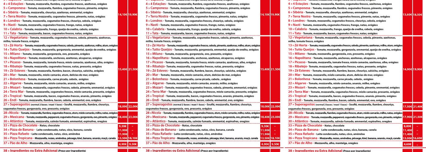 Maxi Pizza Lagoa Menu