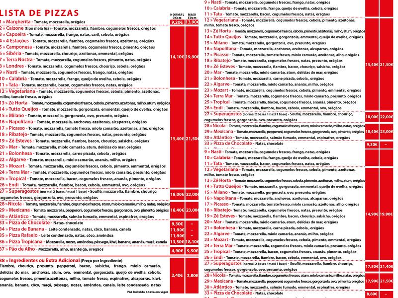 Maxi Pizza Lagoa Menu
