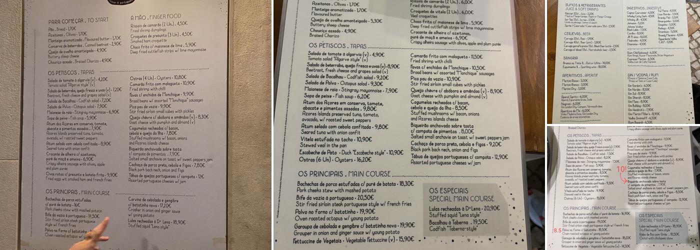 Taberna da mó Menu