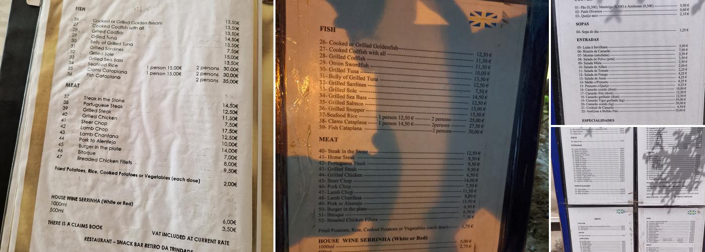 Café Retiro da Trindade Menu